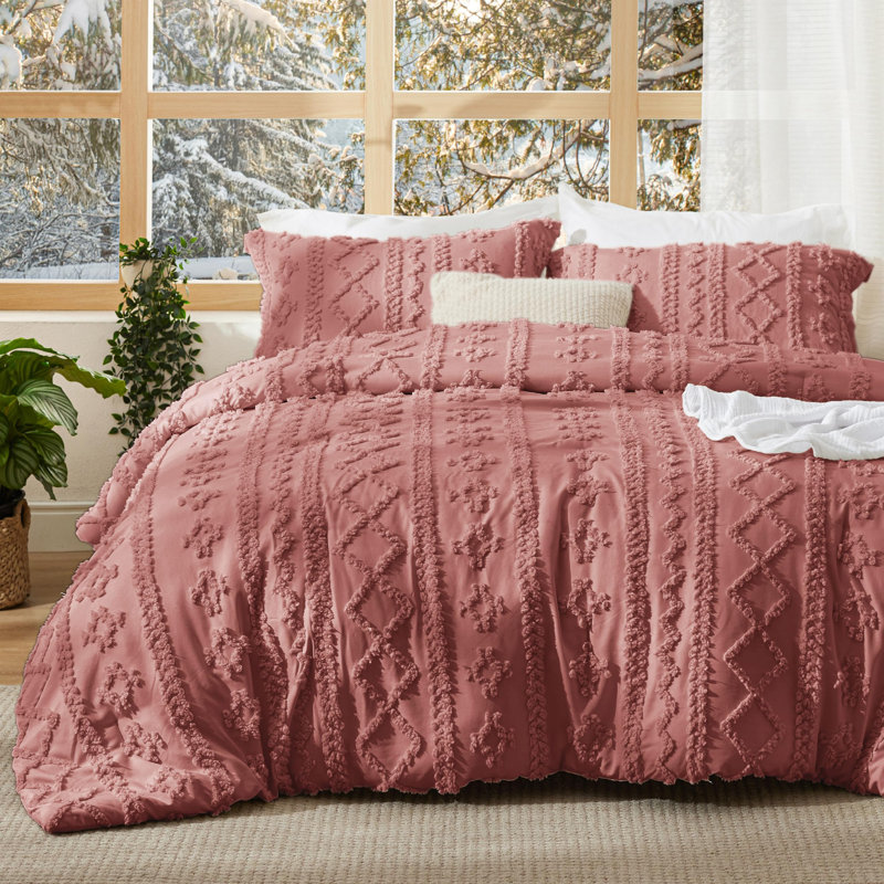 Ensemble d'édredon pour lit simple bohème et capitonné 2 pièces - Ensemble de literie en jacquard de style ferme grisâtre avec broderie, douceur toutes saisons pour chambres douillettes et cadeaux bohème-chic