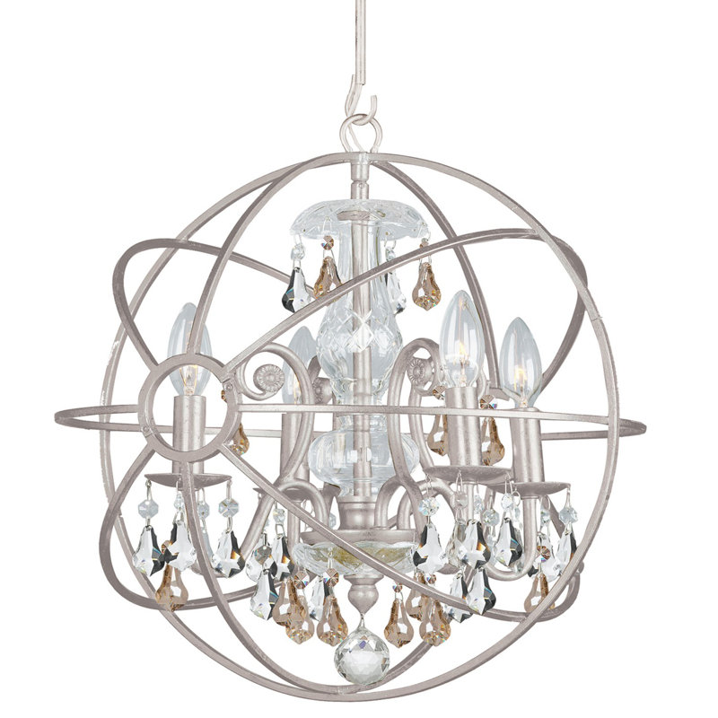 Dreiling 4 - Light Candle Style Classic / Traditional Chandelier, Golden Shade Hand Cut, Olde Silver