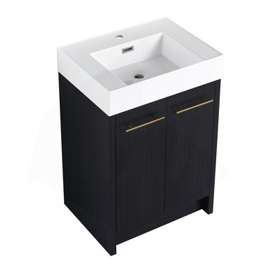 24 Inch Freestanding Bathroom Vanity With Resin Sink, With Soft Closing Door, KD-Package
