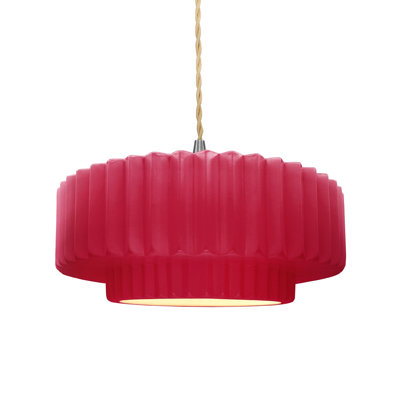 Luminaire suspendu tambour 1 lumière Gela - Cordon torsadé beige - DEL intégrée
