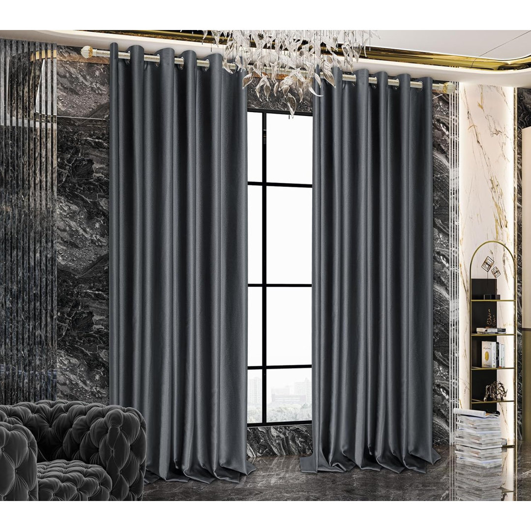 100% Blackout Ring Top Curtains for Bedroom - 320 GSM Blackout Living Room Curtains Soft Thermal Insulated Curtain Pair Panels