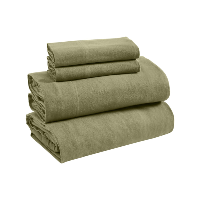 Superior Turpin Solid Standard 100% Cotton Flannel Sheet Set, Sage, Queen Sheet Set with 2 Pillowcases