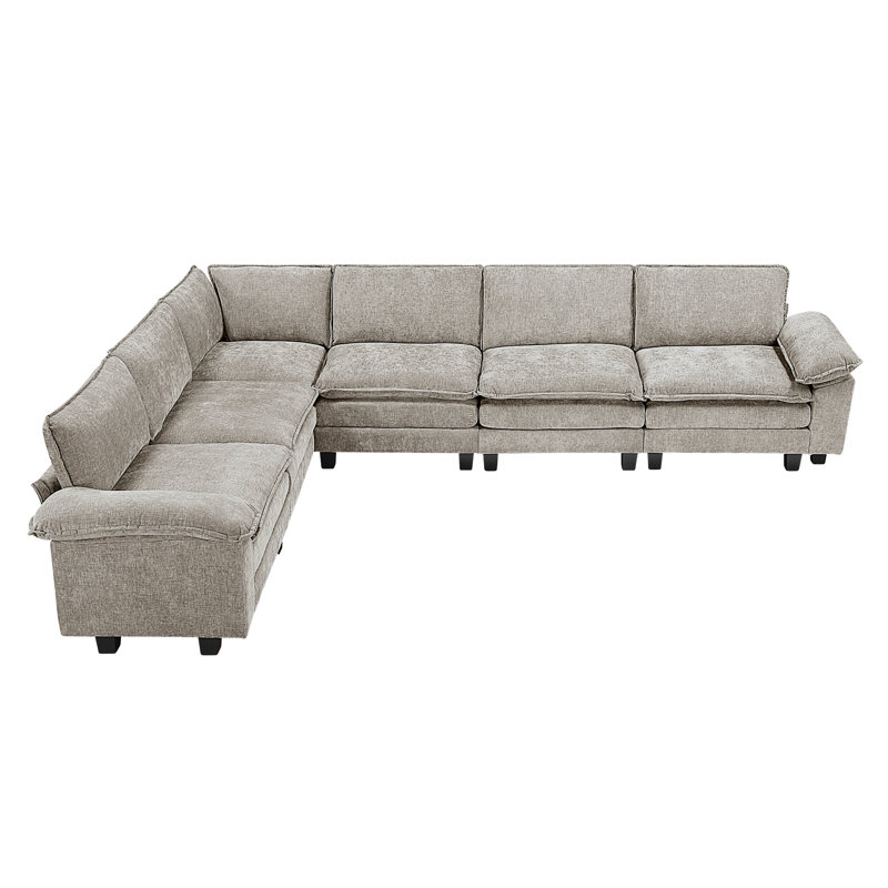 Contemporain, 6, modulaire modulaire, revêtement en chenille, contreplaqué, rembourrage en mousse confortable, coussins d'accoudoirs réglables, dossiers réversibles, housses de siège amovibles, 6 pieds exposés
