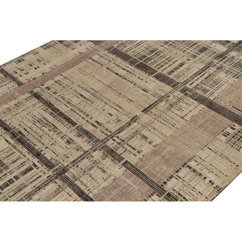 Distressed Abstract Rug In Beige, Brown, Black Striations By Rug & Kilim, Rectangle 5' x 7'