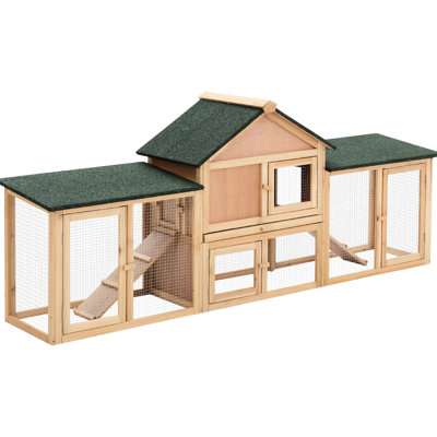 Cage à lapins d'extérieur de 83 po de L 83 po - Espace de vie spacieux avec doubles rampes. Toit, plateau amovible et rampes. Bois jaune pour animaux de compagnie. 82,12 po x 18 po 32,55 po. Assemblage requis à l'extérieur. Fonctionne,. Rampes pratiques. L 82,12 po