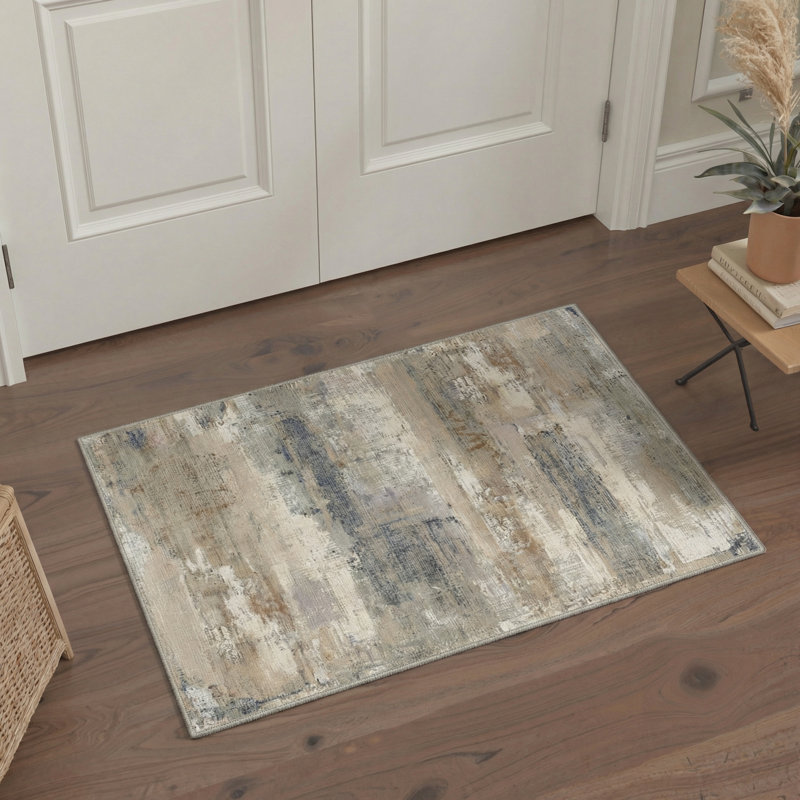 Aura Modern Abstract Machine Washable Brown / Grey / Beige Indoor Area Rug with Non-Slip Backing, Rectangle 6' x 9'