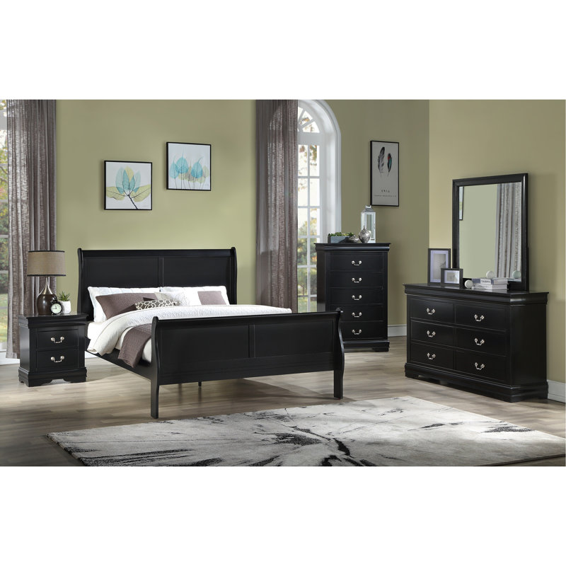 Mobilier de chambre à coucher Louis Phillipe, Lit double, Noir, noir, noir, noir