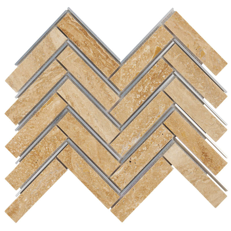 1" x 12" Natural Stone Mosaic Sheet Tile, Beige