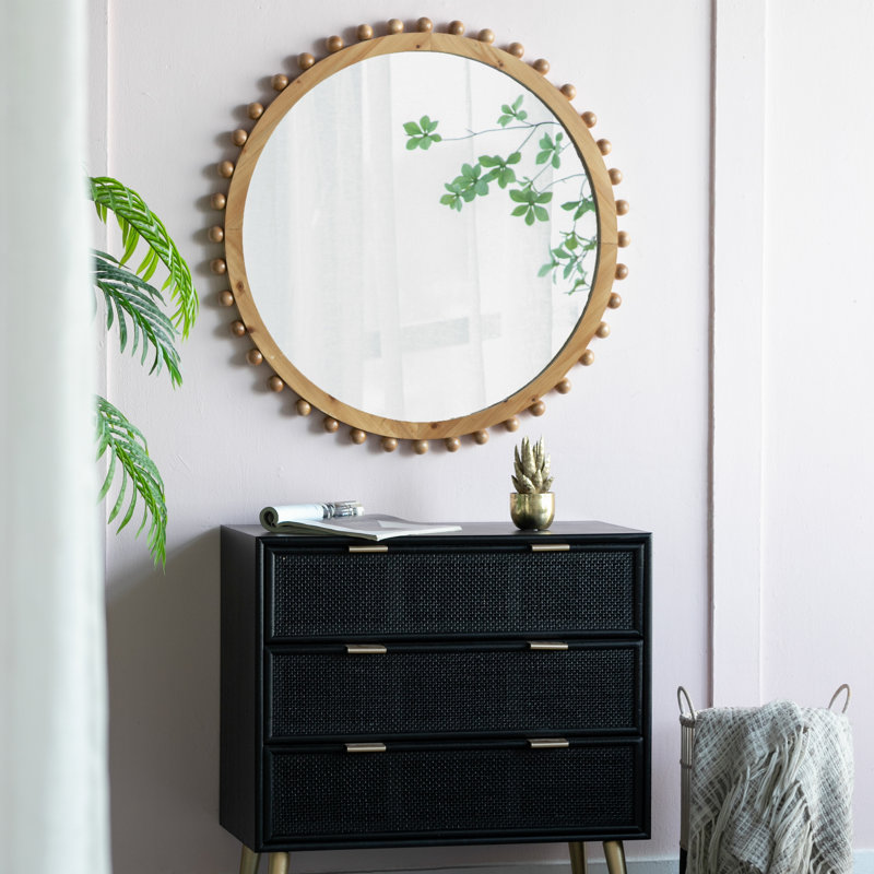 Miroir rond en bois avec cadre perlé