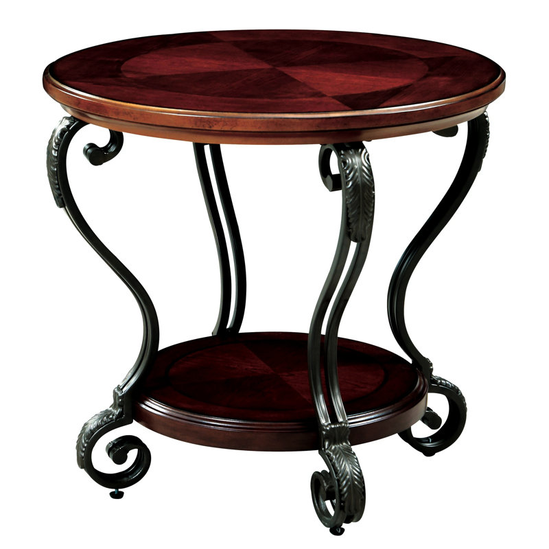 Table de bout en cerisier brun avec tablette inférieure ouverte pour salon moderne et éléments décoratifs