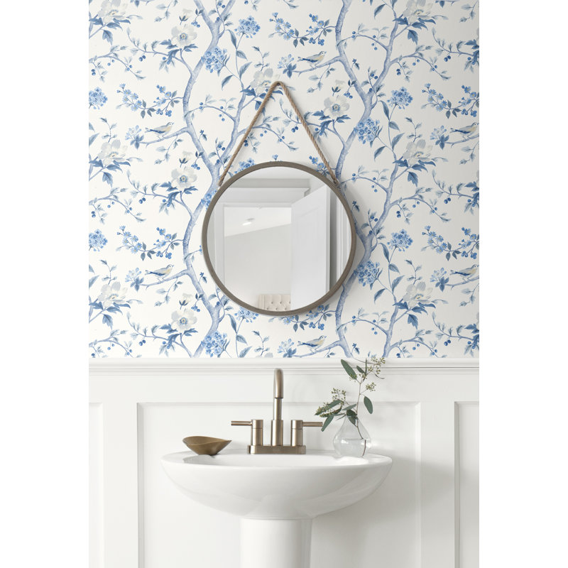 Floral Trail Chinoiserie Peel And Stick Wallpaper, Blue