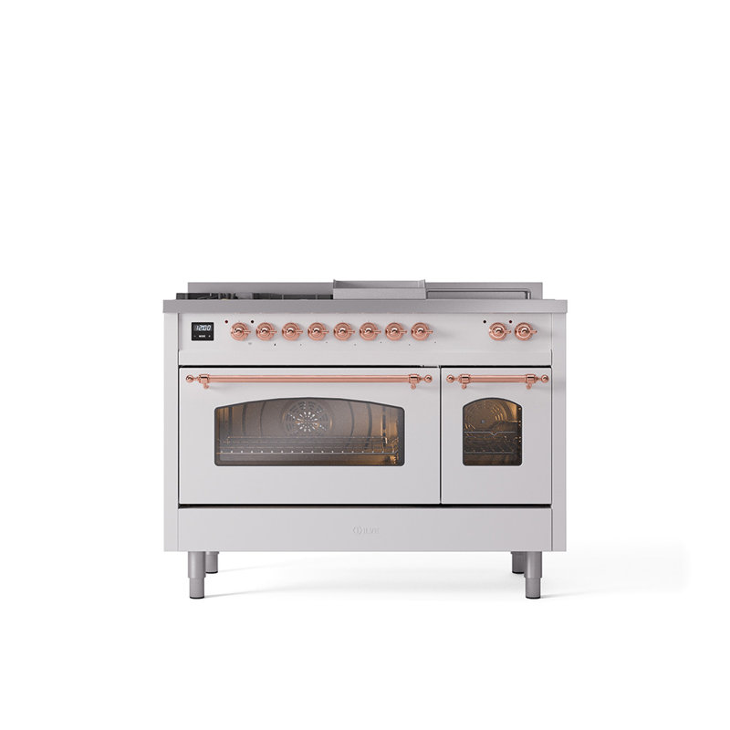 ILVE Nostalgie II Series 48 inch Dual Fuel Range with 5 Sealed Burners, Griddle, Frenchtop (Glass Door), Liquid Propane