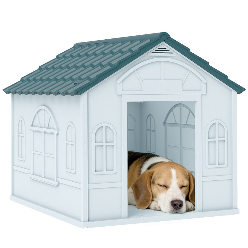 Plastic Dog House, Water Resistant Puppy Shelter Indoor Outdoor With Door, Easy To Assemble, For Medium And Small Dogs, Blue