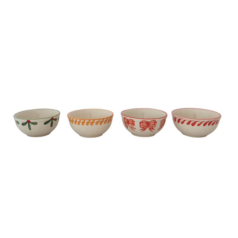 Artisan Stoneware Bowl With Festive Motif Rim\