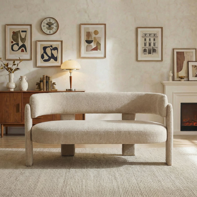 Upholstered Barrel Backrest Loveseat Sofa, Khaki
