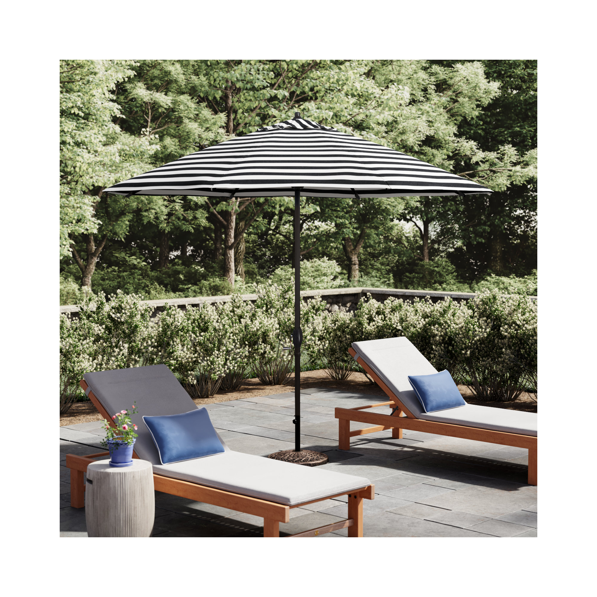 Deshaun 9' Market Sunbrella® Umbrella, Cabana Classic Black Stripe Sunbrella®