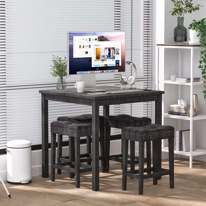 Square 4-Person Counter Height Dining Set, Dark Gray, Dark Gray, Dark Gray