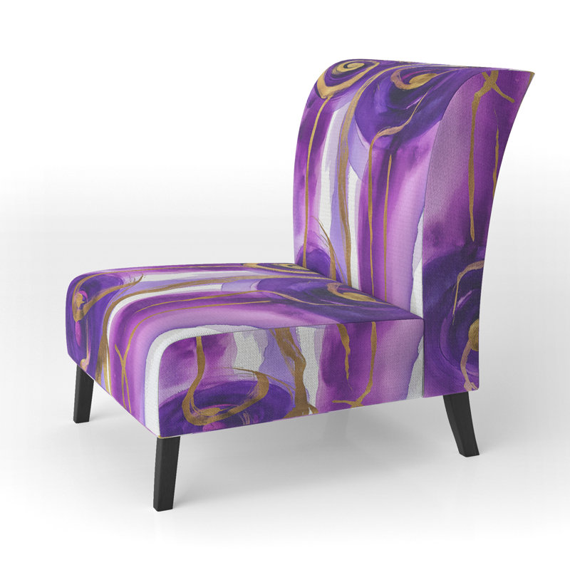 Mettalic II - Upholstered Glam Accent Slipper Chair, Purple Polyester Blend
