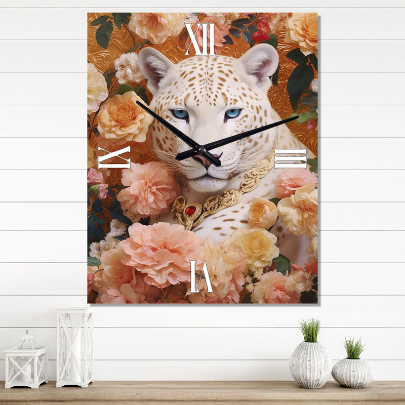White Tiger Floral Mix I - Horloges murales animaux, Petit