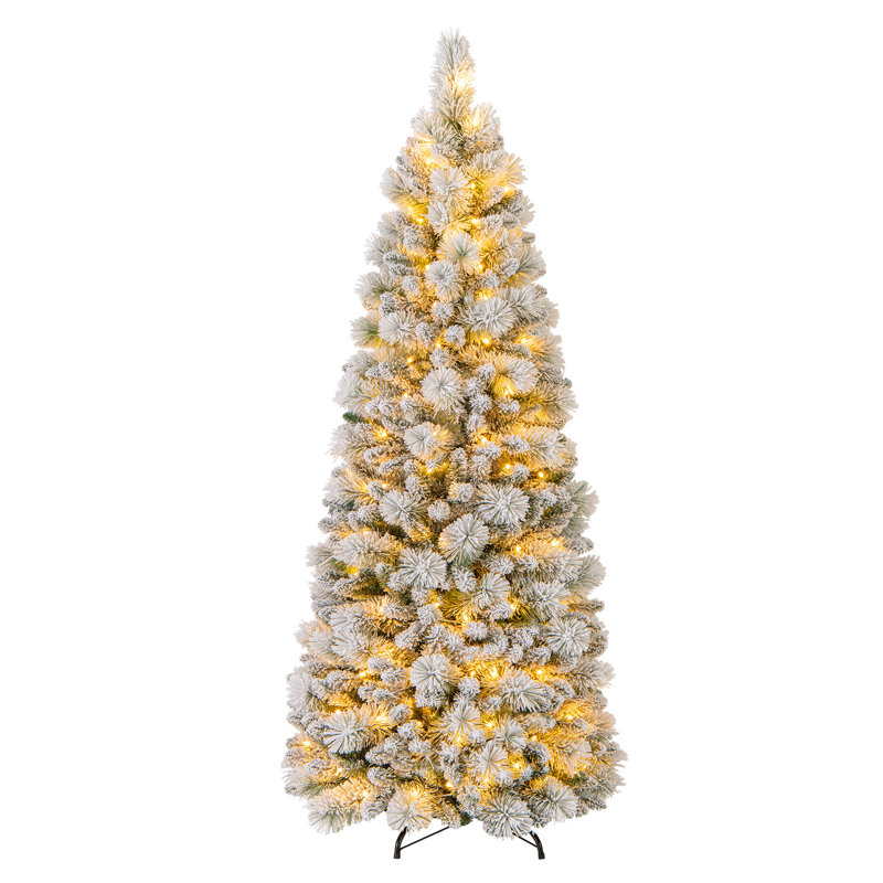 6 pi Arbre de Noël floqué avec lumière, feuilles de pin, 6'