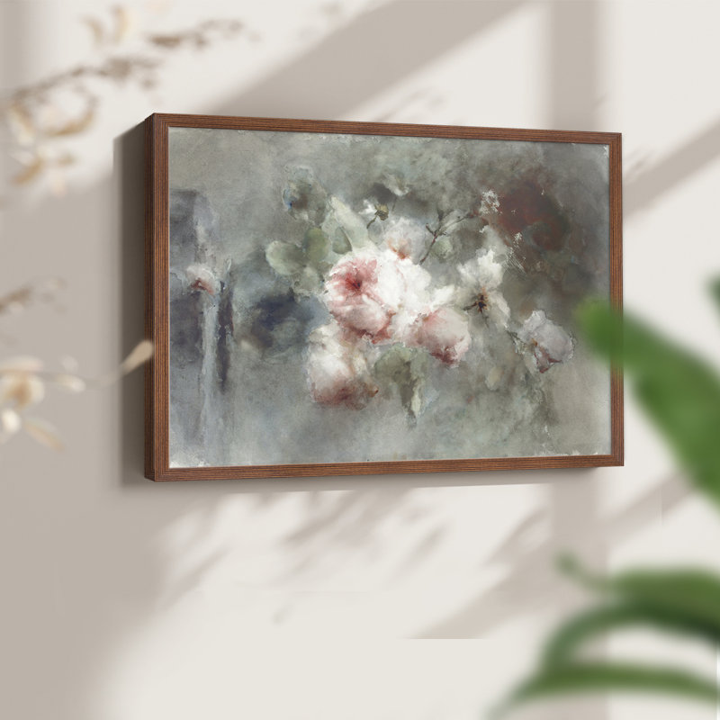 Motif floral rétro - impression encadrée, H 8 po x l 10 po, Noyer
