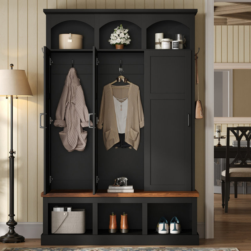 Classic All-In-One Hall Tree With 7 Hooks, Black