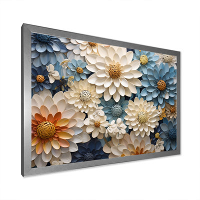 «Vibrant Blue White Zinnias Collage I» sur toile