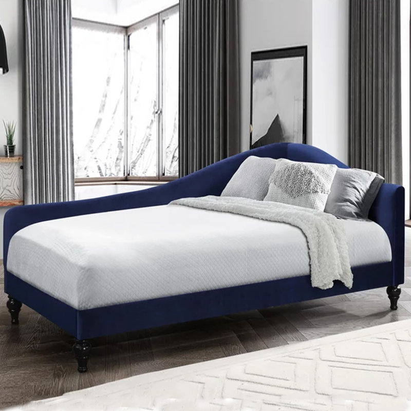 Chaise longue moderne, minimaliste, élégante et décontractée, Bleu foncé / blanc cassé, Orienté à droite