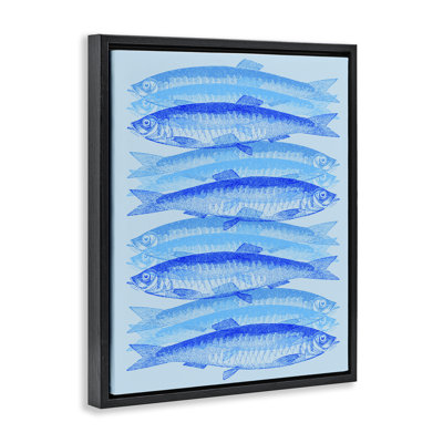 "Blue Layered Fish", art mural sur toile flottante par Daphne Polselli
