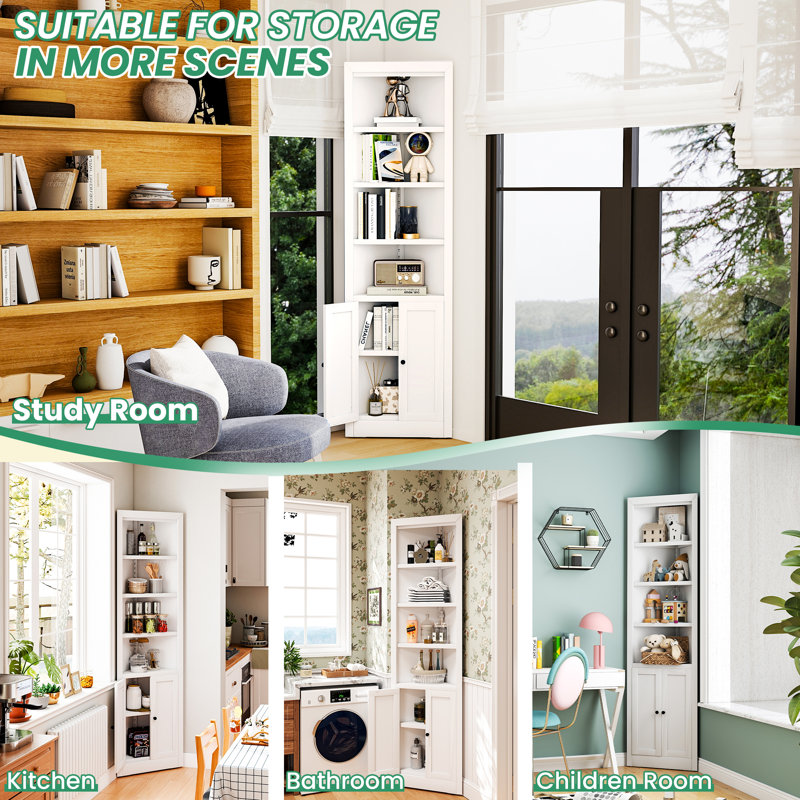 Tall Bathroom Storage Cabinet with Freestanding Adjustable Shelves, White