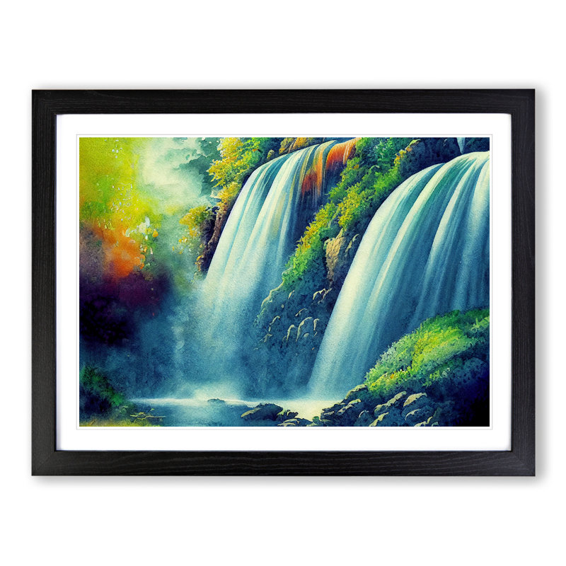 Watercolour Waterfall - Single Picture Frame Print, Black, 46cm H x 64cm W
