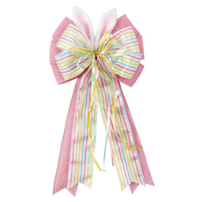 Easter Large Bow Outdoor Decorations Rabbits Ears Bow Colorful Easter Home Front Door Wreath Accessories About 19.6 Inches And Long 11.4 Big