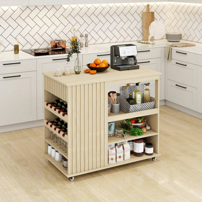 Kitchen Island Cart,Rolling Serving Utility Trolley Cart Modern Kitchen Island With Storage Drawer Wine Rack Lockable Casters,Kitchen Cart For Kitche by Latitude Run