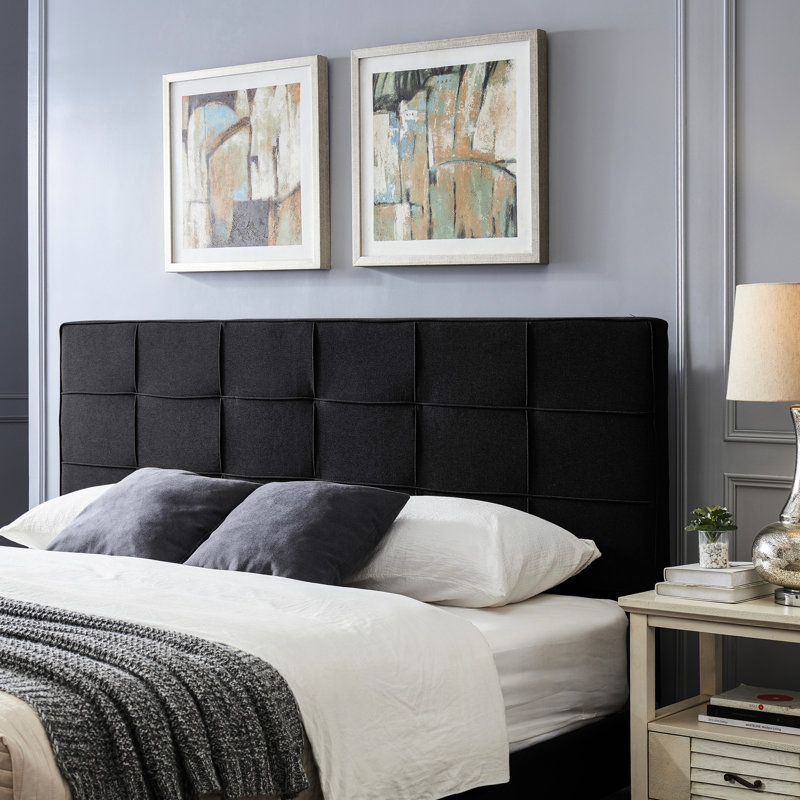 Très grande tête de lit très grand avec un design moderne et des bordures capitonnées en tissu de couleur noire, Noir