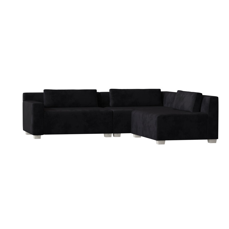 Alisa Chaise Sectional, Antique White, Bella Black Performance Velvet