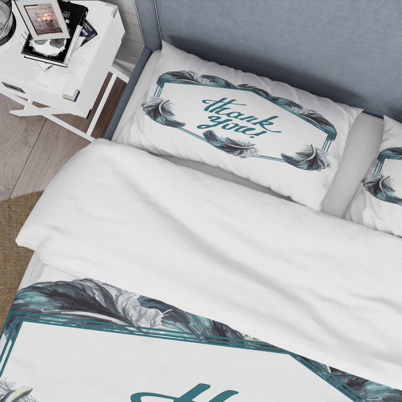 Ensemble de housse de couette bohème et éclectique Black Boho Feathers Thank You - microfibre de polyester