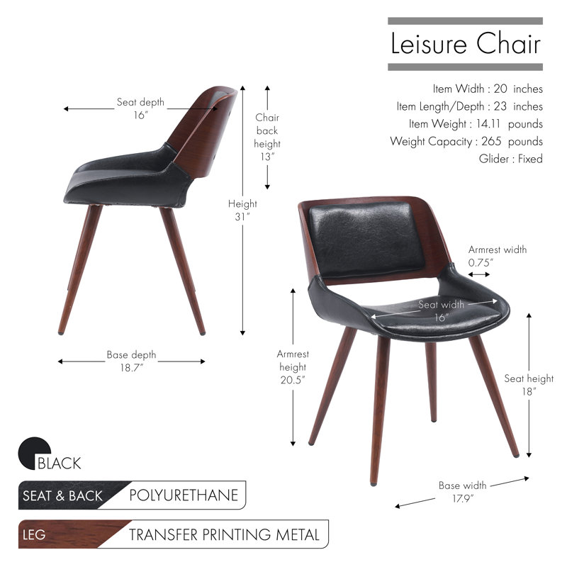Ayrton Faux Leather Mid-Century Dining Chair, Polished Obsidian