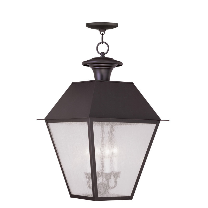Bronze 15" 4-Light Lantern Pendant with Seeded Glass Shade