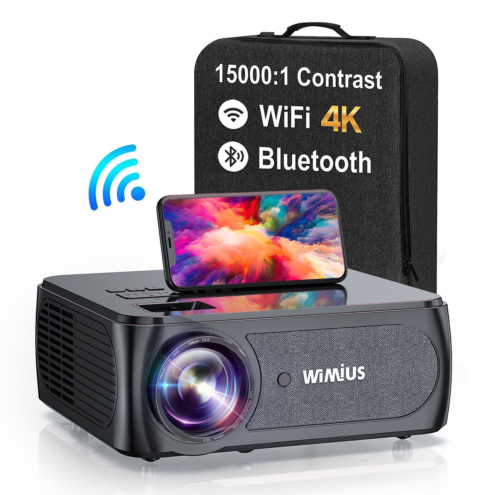 Videoprojecteur Wifi Bluetooth, WiMiUS 1080p Full HD Projecteur