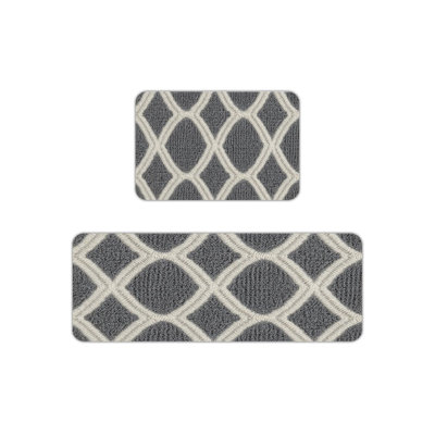 2 PC Gray and White Diamond Pattern Kitchen Rugs, Floor Mats for Home Decor, Mats for Kitchen & Entryway