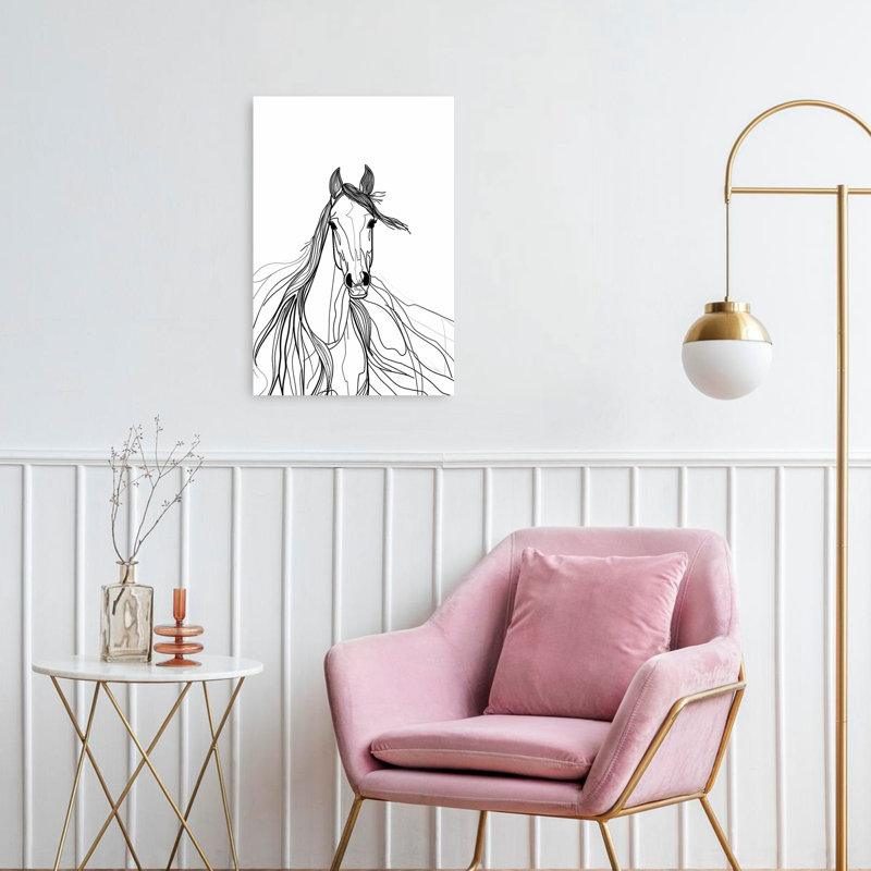 Art mural cheval contemporain à crinière, H 24 po x l 16 po