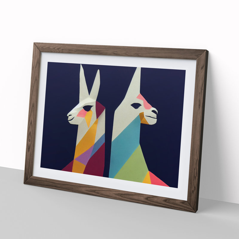 Abstract Llamas - Framed Print, 25cm H x 34cm W x 2cm D, Walnut