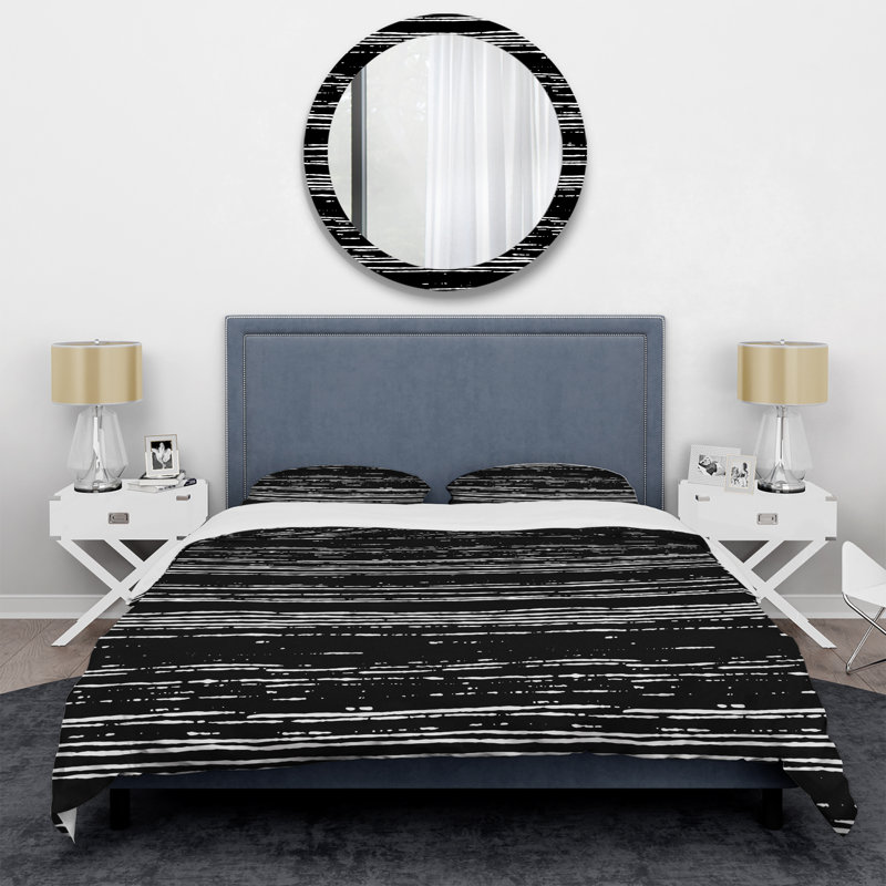 Ensemble de housse de couette en microfibre noir / blanc 2 pièces, Housse de couette simple + 1 taie décorative stan