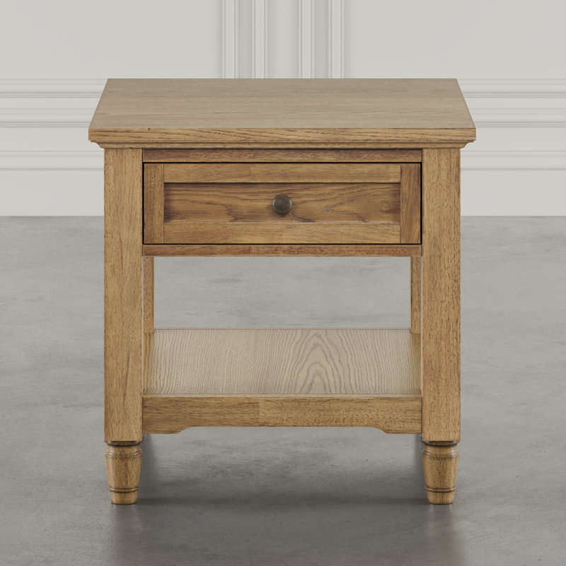 Grishe Modern Transitional 24" Square End Table with Drawer and Storage Shelf - Light Brown, Brown Wood