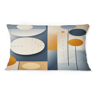 Graphic Circular Geometric In Yellow And Blue - Abstract Midcentury Printed Throw Pillow