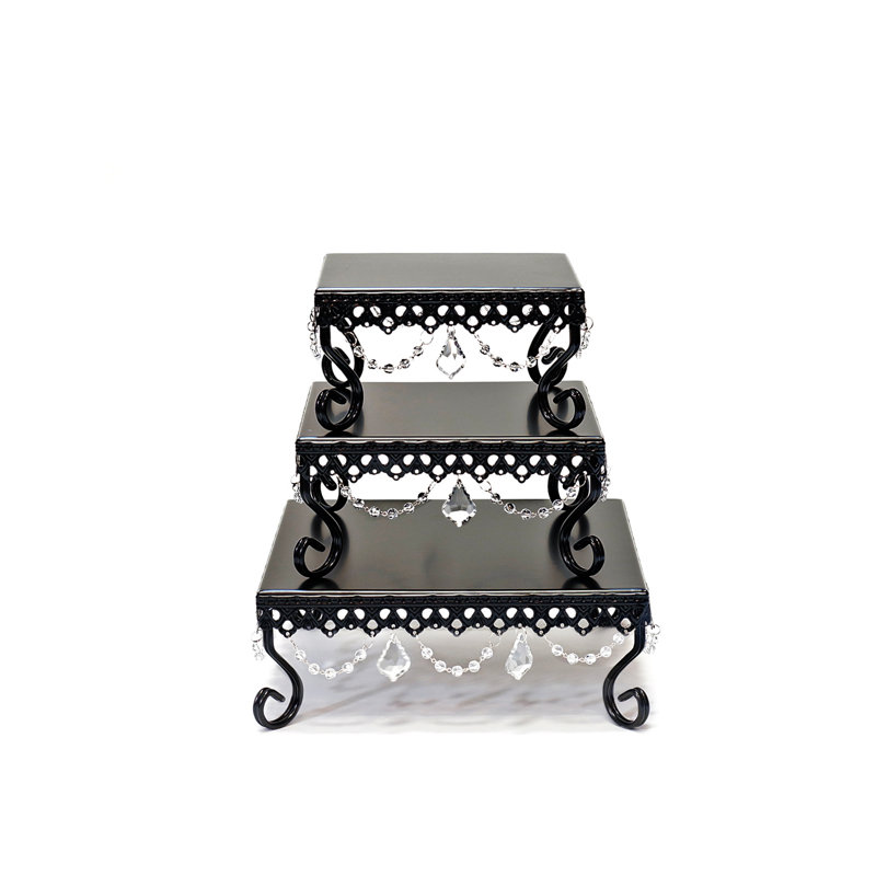 Putney Chandelier Loopy Dessert 3 Piece Cake Stand Set, Black