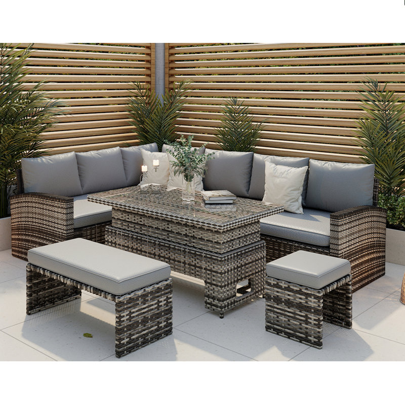 Samford 9 - Person Wicker Patio Dining Set with Rectangular Table , Cushions Included