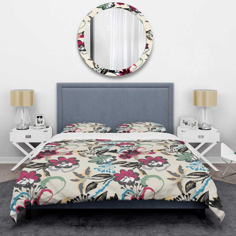 Fleur rouge et feuille noire - Ensemble de housse de couette Cabin & Lodge, Housse de couette pour grand lit et 2 taies décor