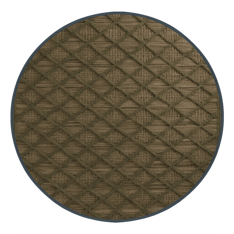 Tapis brun treillis lavable à la machine, Rond 4 pi