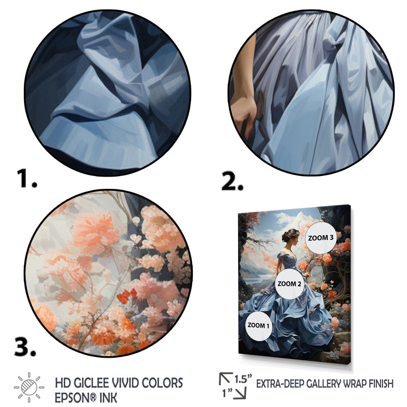 «Blue French Dress Elegance», reproduction sur toile, H 20 po x l 12 po x P 1 po, Noir